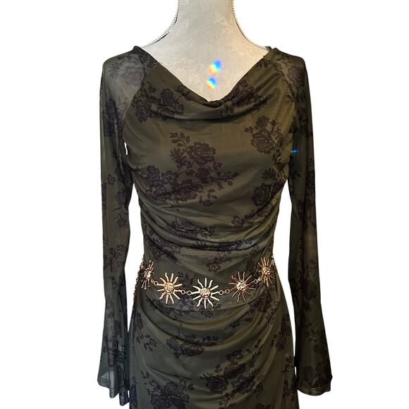 Whimsigoth Olive Floral Mesh Maxi - Picture 5 of 10